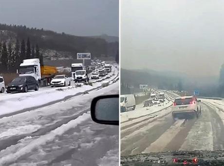 Karayolunda dolu şoku! Sürücüler zor anlar yaşadı