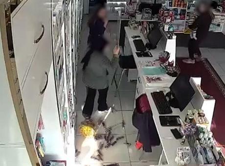 Kayseri'de bir kadın, eczaneye taşla saldırdı