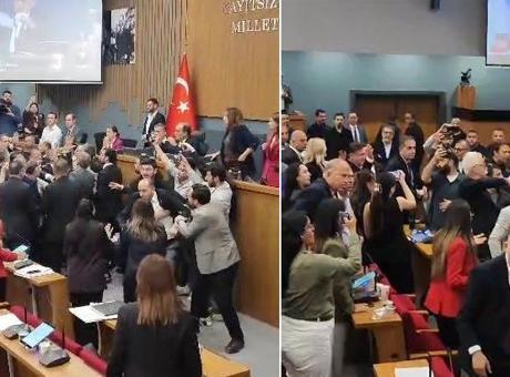 İzmir Büyükşehir Belediye Meclisi’nde AK Parti ve CHP'li üyeler birbirine girdi