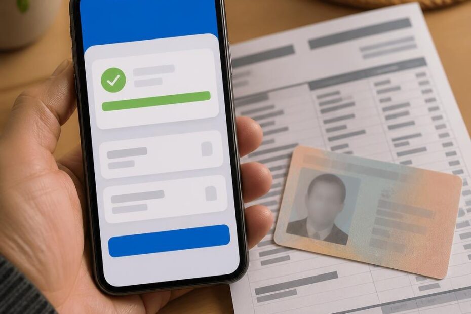 Telefon ekranında banka ödeme bildirimi ve emekli kimlik kartı