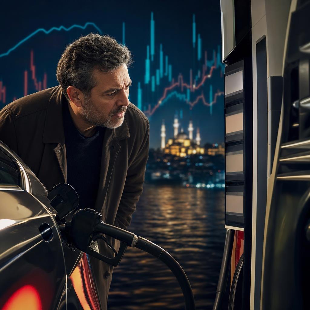 Brent petrolün Türkiye’de akaryakıt fiyatlarına etkisini anlatan foto-gerçekçi görsel