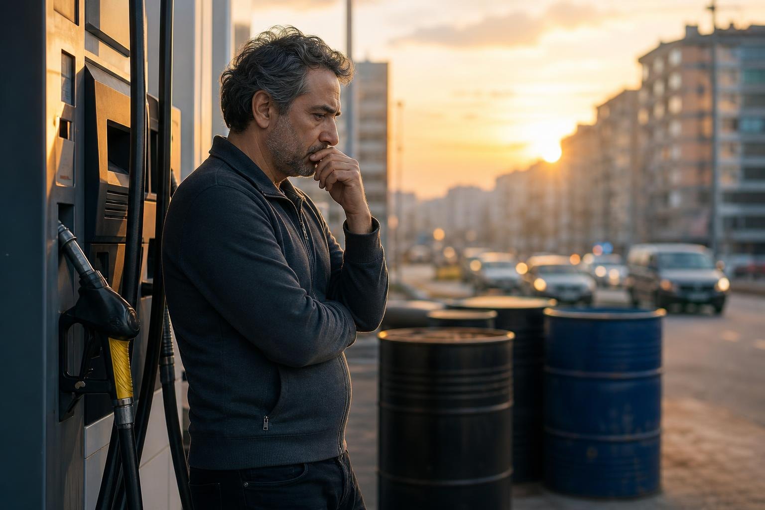Benzin istasyonu ve petrol fiyatlarını simgeleyen foto-gerçekçi yatay görsel
