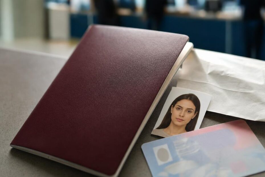Pasaport evrakları ve ödeme makbuzu ile hazırlanmış düzenli başvuru masası.